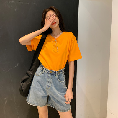 Χαλαρή βαμβακερή μπλούζα με 3/4 μανίκια απλό μοντέλο