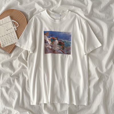 Γυναικείο μπλουζάκι με απλικέ χρώμα και κοντά μανίκια