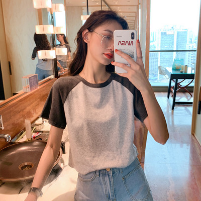 Casual βαμβακερό μπλουζάκι με κοντά μανίκια για γυναίκες