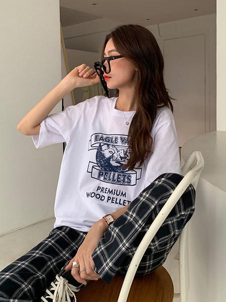 Pamučna široka majica s printom u boji