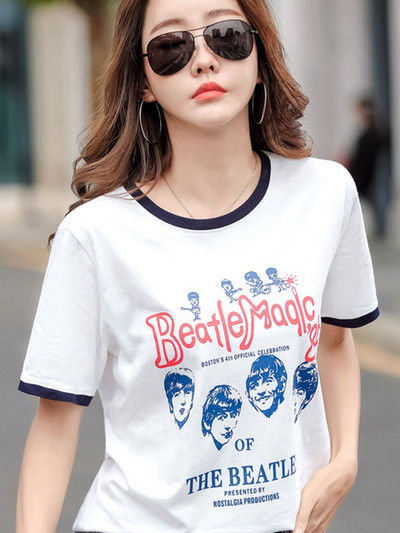 Ženska moderna majica s printom u boji i aplikacijom