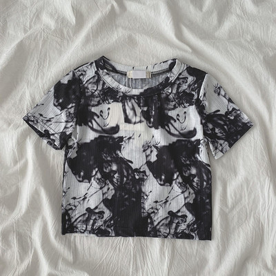 Šarena ženska majica kratkih rukava s okruglim izrezom