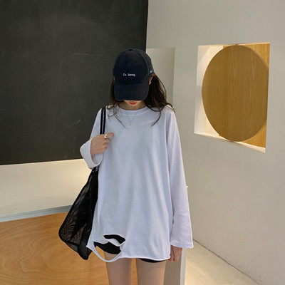 Βαμβακερή μπλούζα με μακριά μανίκια