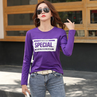 Sieviešu moderna blūze ar uzrakstu un garām piedurknēm