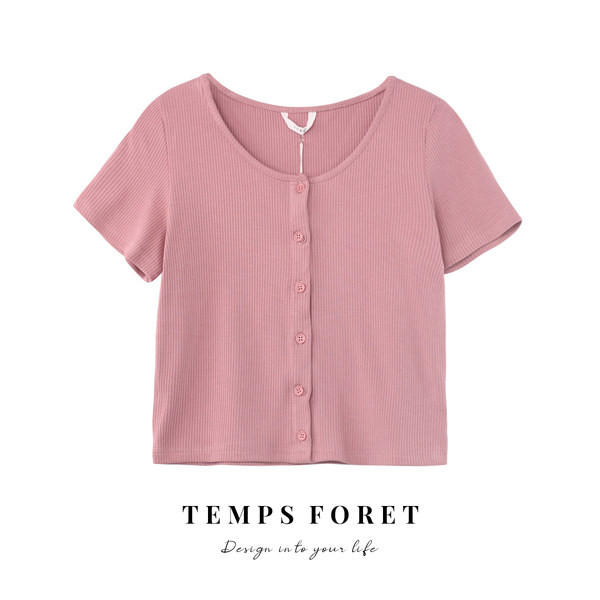 Ženski kratki top od samta s gumbima i ovalnim izrezom