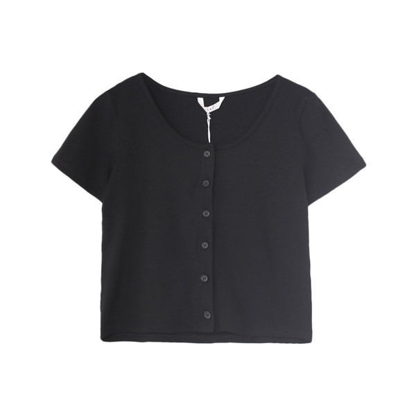Ženski kratki top od samta s gumbima i ovalnim izrezom