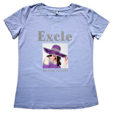 Νέο γυναικείο μπλουζάκι με τύπωμα και διακοσμητικές πέτρες σε διάφορα χρώματα