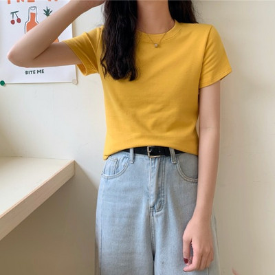 Εντοιχισμένο μονόχρωμο μπλουζάκι με κοντά μανίκια