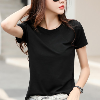 Γυναικείο μονόχρωμο μπλουζάκι με οβάλ λαιμόκοψη και κοντά μανίκια