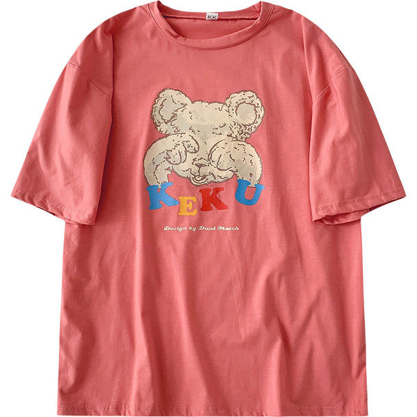 Ženska široka majica s ovalnim izrezom i aplikacijom medvjedića