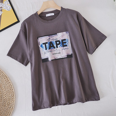 Γυναικείο μπλουζάκι με επιγραφή και στρογγυλή λαιμόκοψη σε διάφορα χρώματα