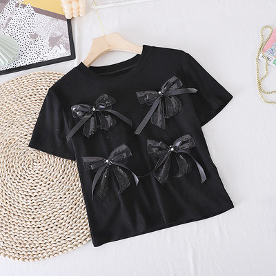 Γυναικείο μοντέρνο μπλουζάκι με κορδέλα σε λευκό και μαύρο