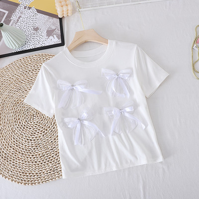 Γυναικείο μοντέρνο μπλουζάκι με κορδέλα σε λευκό και μαύρο