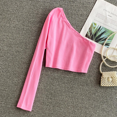 Γυναικεία κοντή μπλούζα με ένα μανίκι σε διάφορα χρώματα