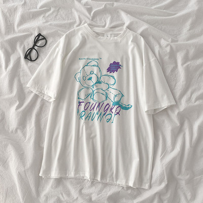 Γυναικείο μπλουζάκι με πολύχρωμο απλικέ αρκουδάκι