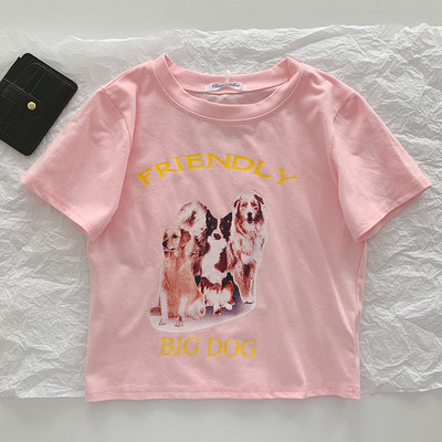 Ženska kratka majica s aplikacijom i ovalnim izrezom