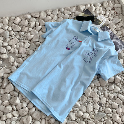 Γυναικείο μπλουζάκι με κλασικό κολάρο και κουμπιά - απλικέ