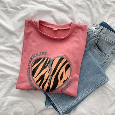 Casual φαρδύ μπλουζάκι με εκτύπωση σε δύο χρώματα