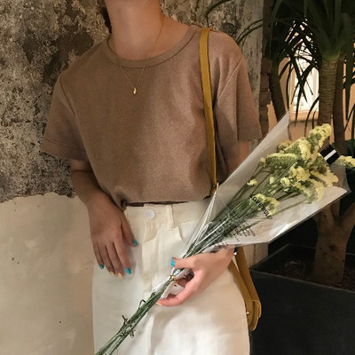 Νέο μοντέλο μονόχρωμη μπλούζα με κοντά μανίκια