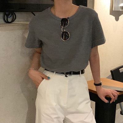 Νέο μοντέλο μονόχρωμη μπλούζα με κοντά μανίκια