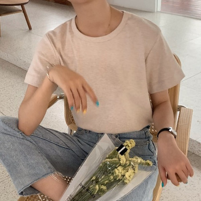 Νέο μοντέλο μονόχρωμη μπλούζα με κοντά μανίκια