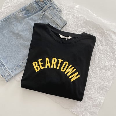 Γυναικείο casual μπλουζάκι με επιγραφή και κοντά μανίκια