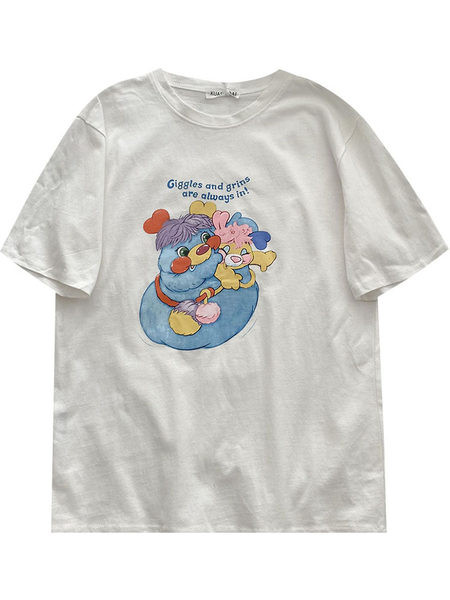 Moteriški marškinėliai su spalvotomis aplikacijomis ir trumpomis rankovėmis