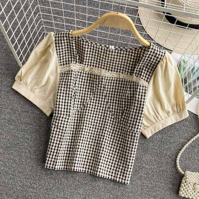 Γυναικεία casual καρό μπλούζα με κοντά μανίκια