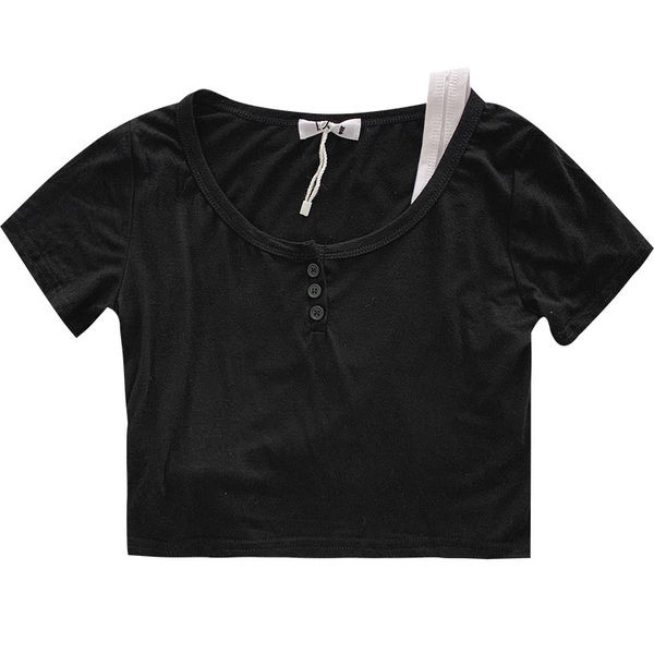 Γυναικείο casual μπλουζάκι με κουμπιά και οβάλ ντεκολτέ