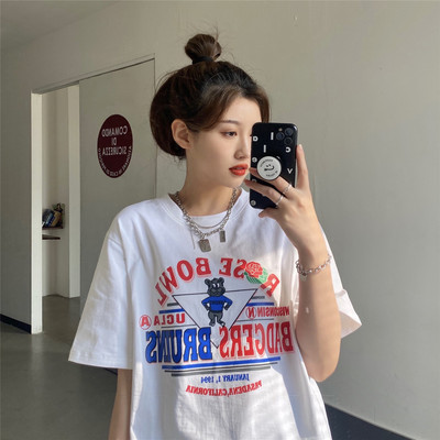 Καλοκαιρινό μπλουζάκι με 3/4 μανίκια και απλικέ για γυναίκες