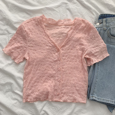 Γυναικείο μπλουζάκι με κοντά μανίκια και λαιμόκοψη - σε δύο χρώματα