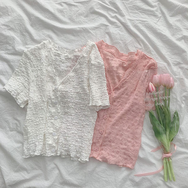 Γυναικείο μπλουζάκι με κοντά μανίκια και λαιμόκοψη - σε δύο χρώματα