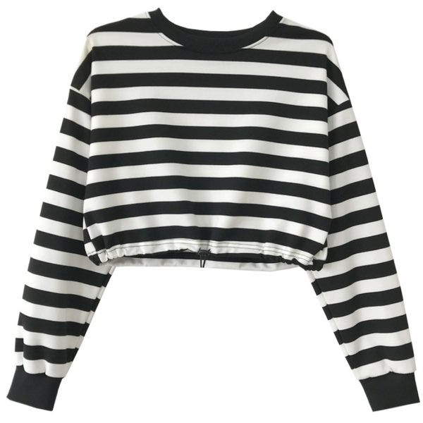 Κοντή ριγέ μπλούζα με μακριά μανίκια και δεσμούς στη μέση