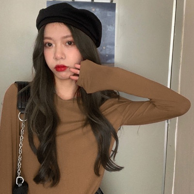 Νέο μοντέλο μονόχρωμη απλή μπλούζα με μακριά μανίκια