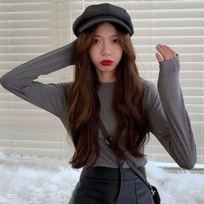 Νέο μοντέλο μονόχρωμη απλή μπλούζα με μακριά μανίκια