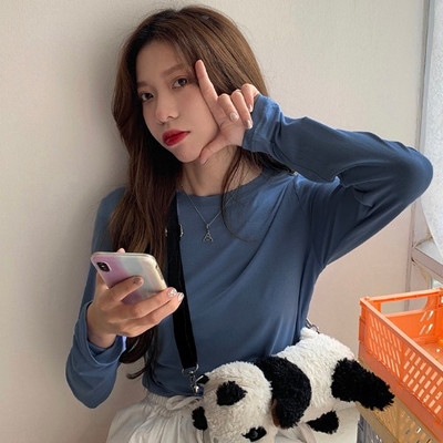 Νέο μοντέλο μονόχρωμη απλή μπλούζα με μακριά μανίκια