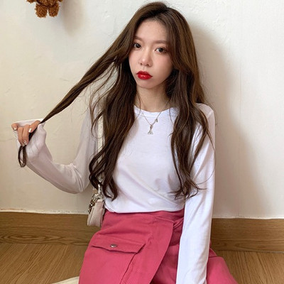 Νέο μοντέλο μονόχρωμη απλή μπλούζα με μακριά μανίκια