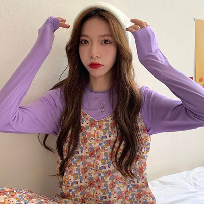 Νέο μοντέλο μονόχρωμη απλή μπλούζα με μακριά μανίκια