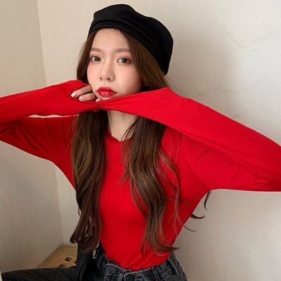 Νέο μοντέλο μονόχρωμη απλή μπλούζα με μακριά μανίκια