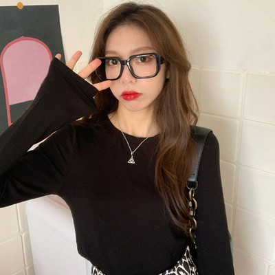 Νέο μοντέλο μονόχρωμη απλή μπλούζα με μακριά μανίκια