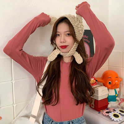 Νέο μοντέλο μονόχρωμη απλή μπλούζα με μακριά μανίκια