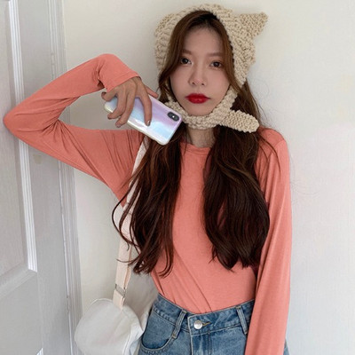 Νέο μοντέλο μονόχρωμη απλή μπλούζα με μακριά μανίκια