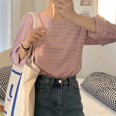 Γυναικεία casual ριγέ μπλούζα με μακριά μανίκια και οβάλ ντεκολτέ