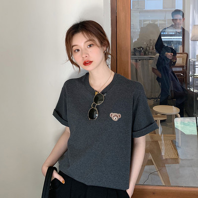 Γυναικείο μπλουζάκι με κέντημα αρκουδάκι και 3/4 μανίκια