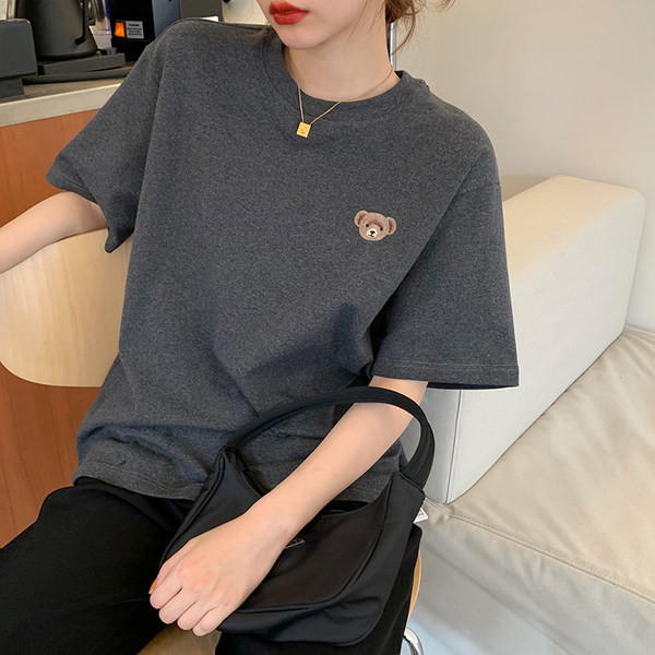 Γυναικείο μπλουζάκι με κέντημα αρκουδάκι και 3/4 μανίκια