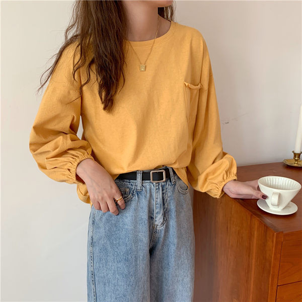 Ανοιξιάτικη μπλούζα με τσέπη και μακριά μανίκια με ελαστικό