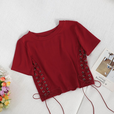 Casual γυναικεία μπλούζα με κορδόνια και στρογγυλή λαιμόκοψη