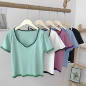 Ženska obična majica kratkih rukava sa špic izrezom