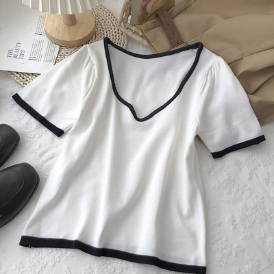 Ženska obična majica kratkih rukava sa špic izrezom