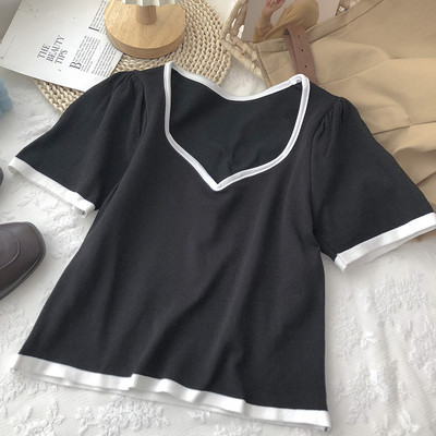Ženska obična majica kratkih rukava sa špic izrezom